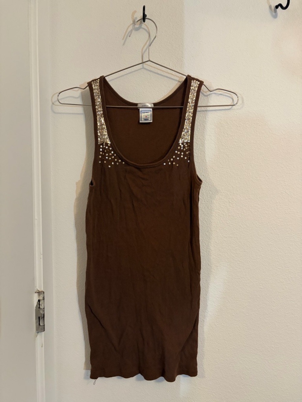 Old Navy Brown Embellished Scoopneck Tank